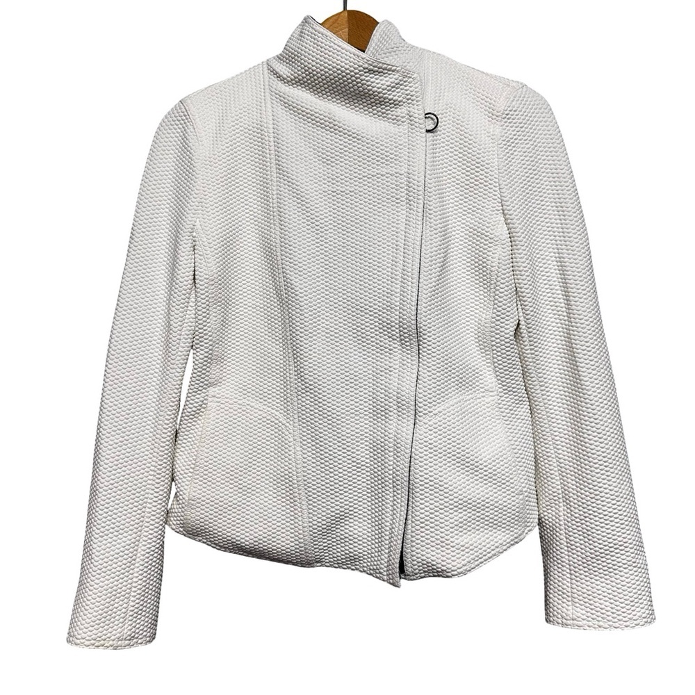 Akris Punto White Textured Moto Evening Jacket Chic Minimalist Designer Size 10
